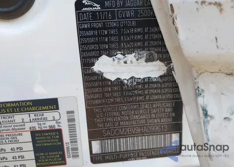 2017 Jaguar F-Pace S из США, поврежденный, VIN SADCM2BV9HA099613